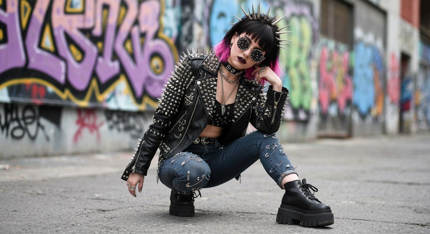 Punk Girl with Graffiti Art in Skate-Punk Style