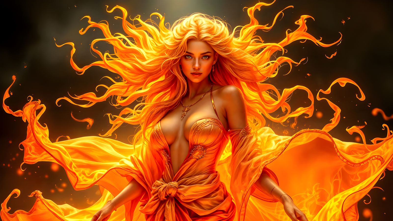 Divine Lady of Fire Radiates Warmth and Elegance
