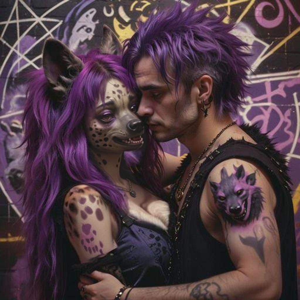 Passionate Hyena Couple in Colorful Graffiti Art