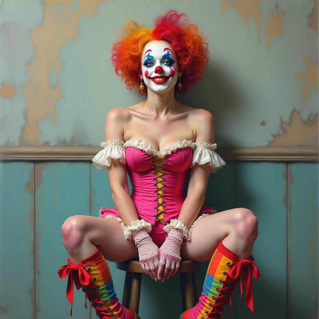 Vibrant Clown Girl in Detailed Matte Painting Style