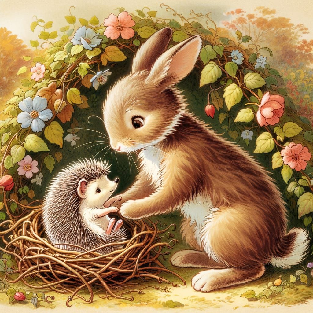 Adorable Rabbit Frees Hedgehog From Vines in Children's Book...