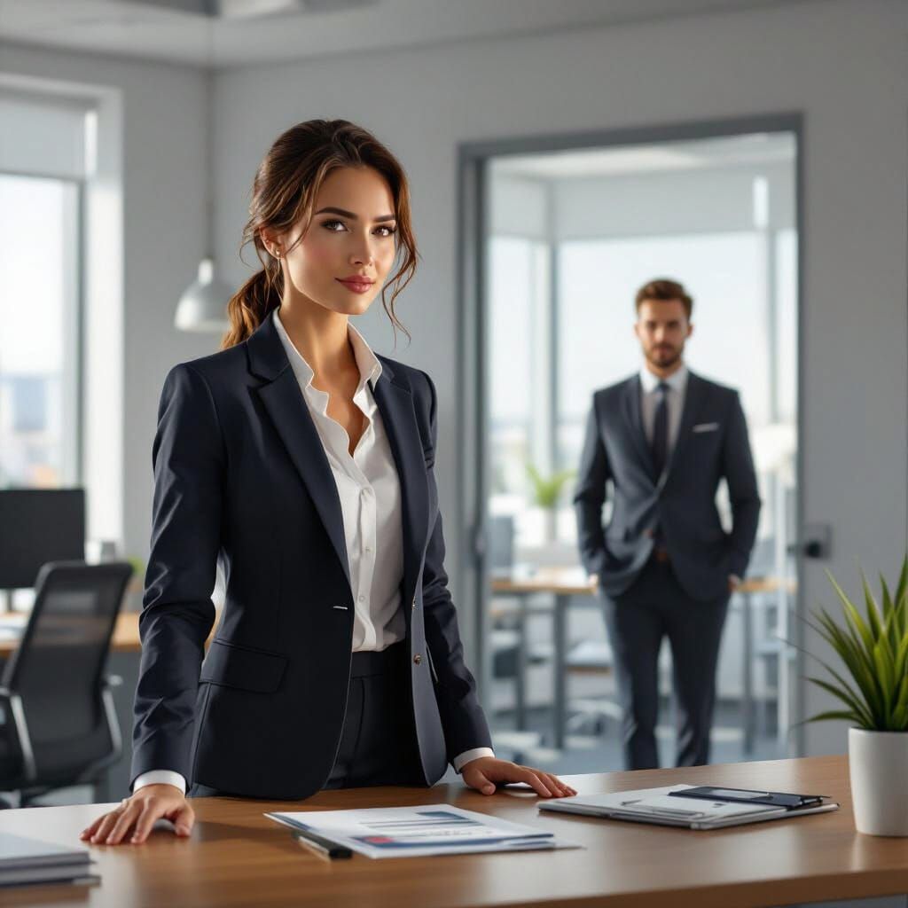 Professional Woman Meeting Supervisor, Realistic Style