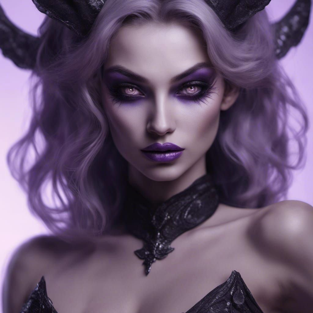 Hyperrealistic Portrait of a Beautiful Succubus Demon