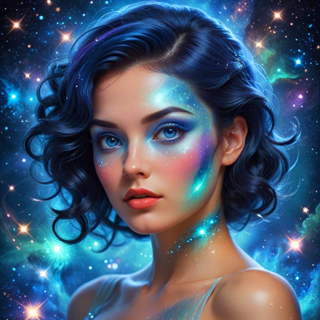 Enigmatic Star Goddess in Retro-Pinup Style