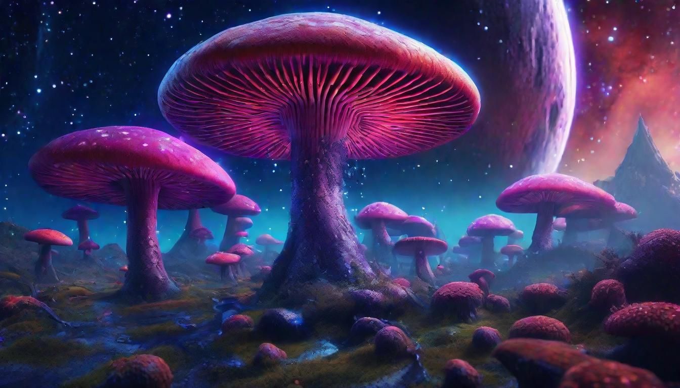 Psychedelic Mushrooms in Outer Space: Detailed Matte Paintin...