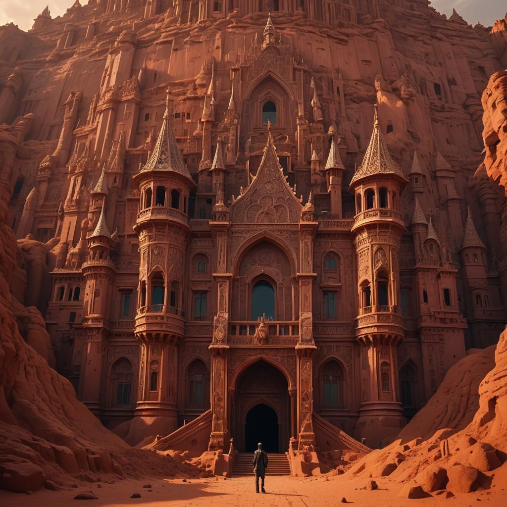 Majestic Kingdom Near Red Desert in Miyazaki Style