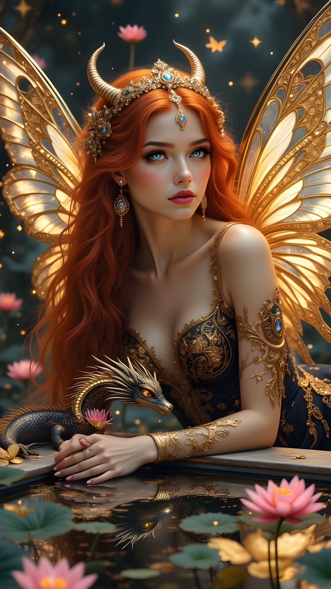 Otherworldly Woman with Fairy Wings and Dragon