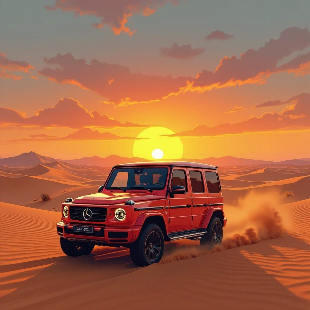 Red G-Wagen in Desert Sunset Art