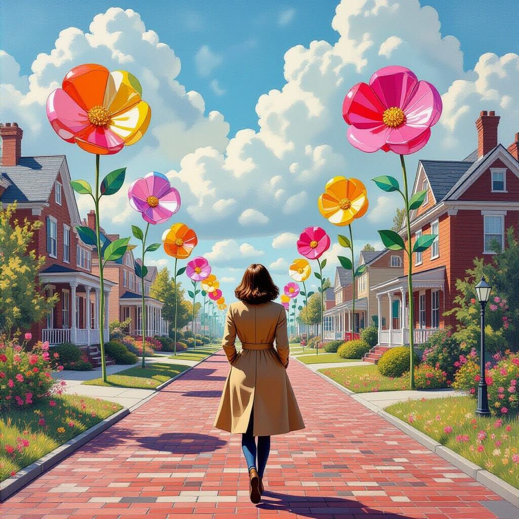 Surreal Fantasy with Cellophane Flowers in Gouache Style