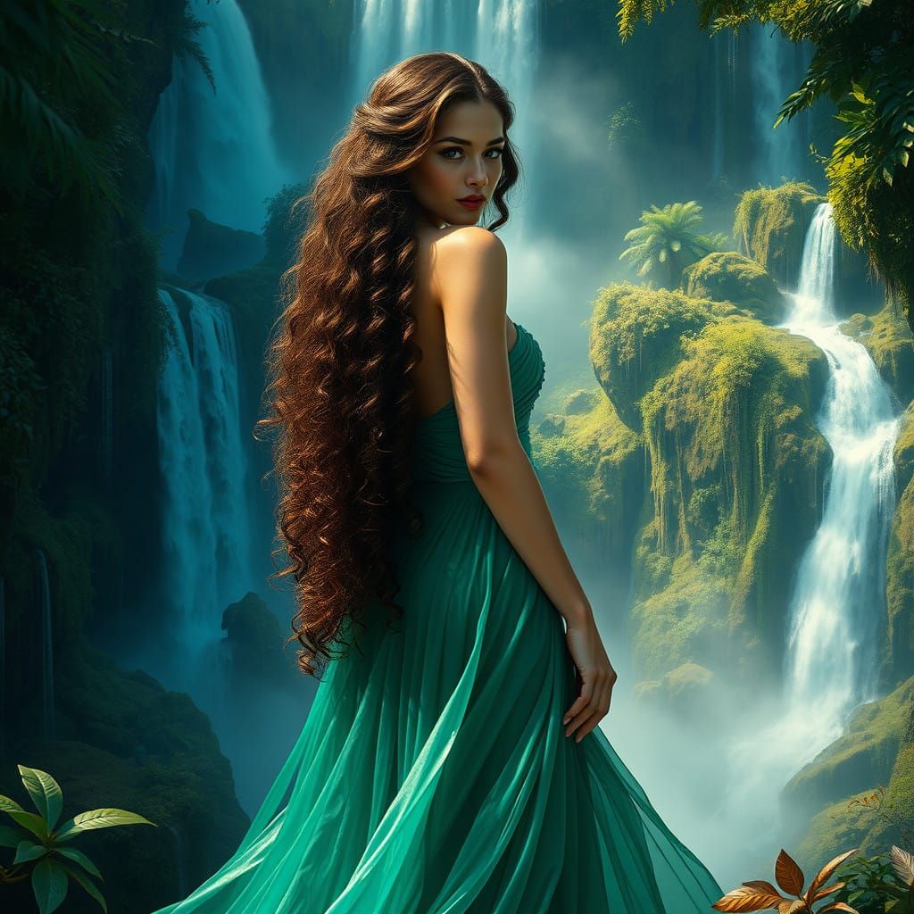 Regal Goddess in Emerald Elegance