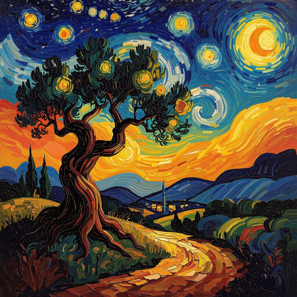 Surreal Landscape Inspired by Pinocchio and Van Gogh