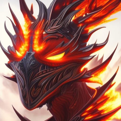 Armored Phoenix Rising from Flames: HDR Fantasy