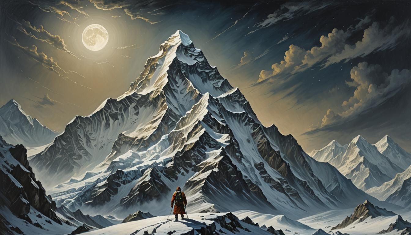 Surreal Everest Night Climb, Melting Oil on Canvas