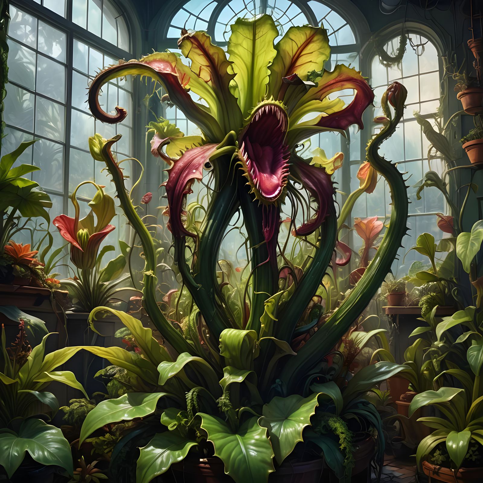 Carnivorous Plant with Electromagnetism in Cozy Room