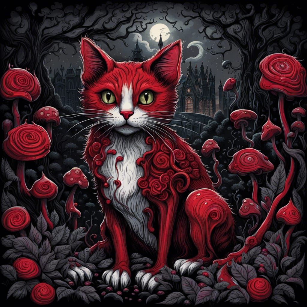 Enchanted Cat in Gothic Victorian Rose Garden