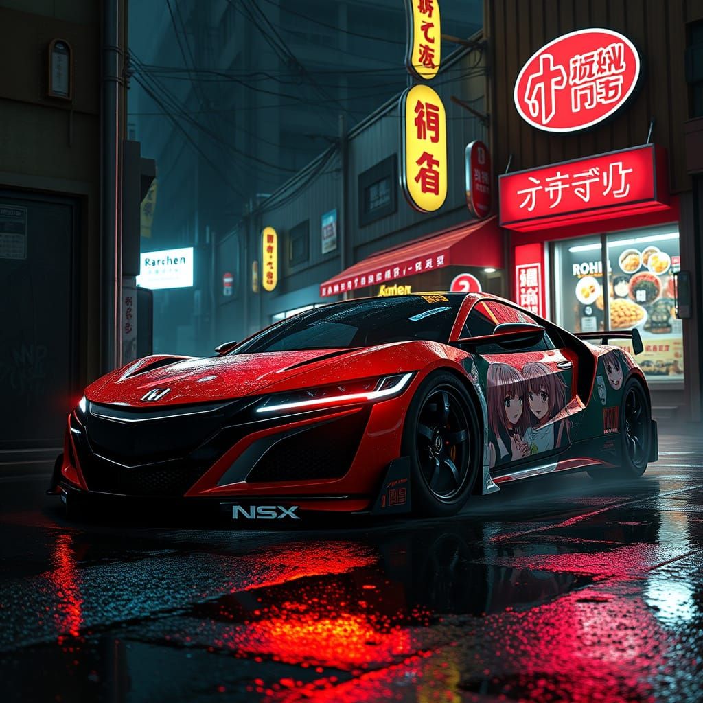 Cyberpunk Honda NSX in Neon-Lit Alleyway