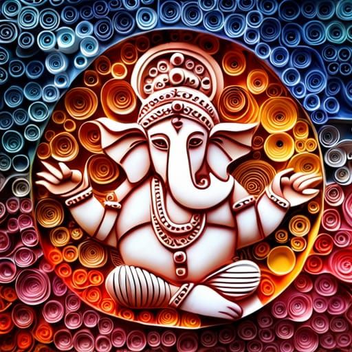 Paper Quilling Ganesha in Surreal Landscape Style