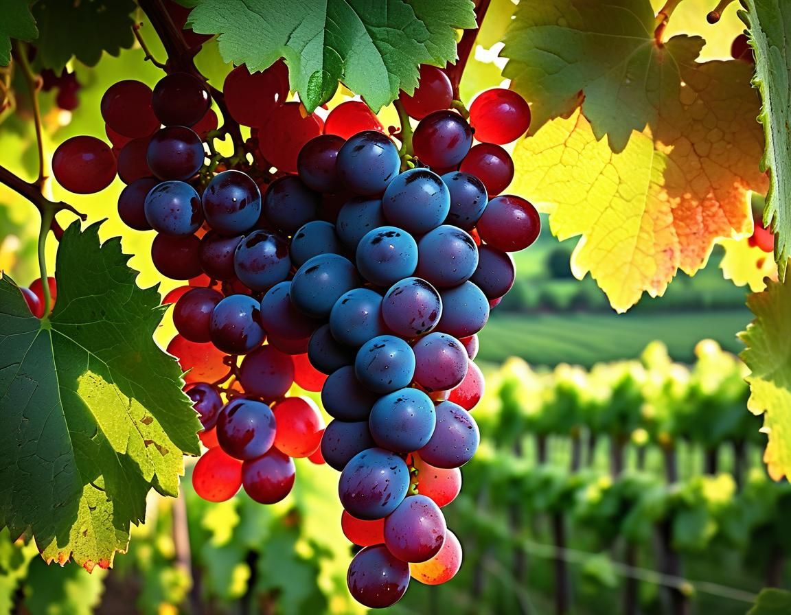 Golden Light on Red Grapes at Dawn