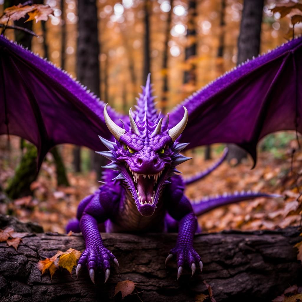 Angry Purple Dragon with Open Wings