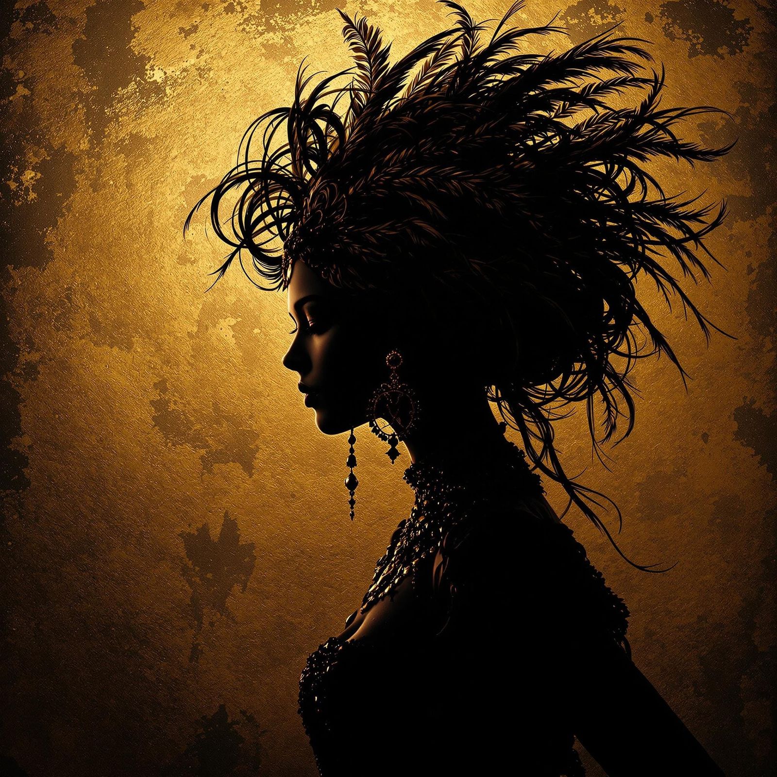 Dramatic Silhouette Portrait with Golden Backdrop