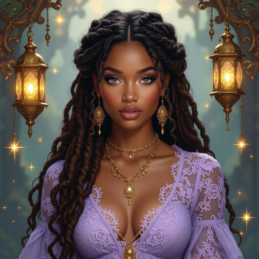 Baroque Afrocentric Fantasy: African American Woman with Gre...