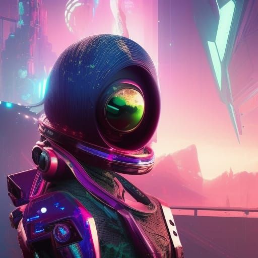 Exotic Alien AI Seductress: Cyberpunk Digital Illustration