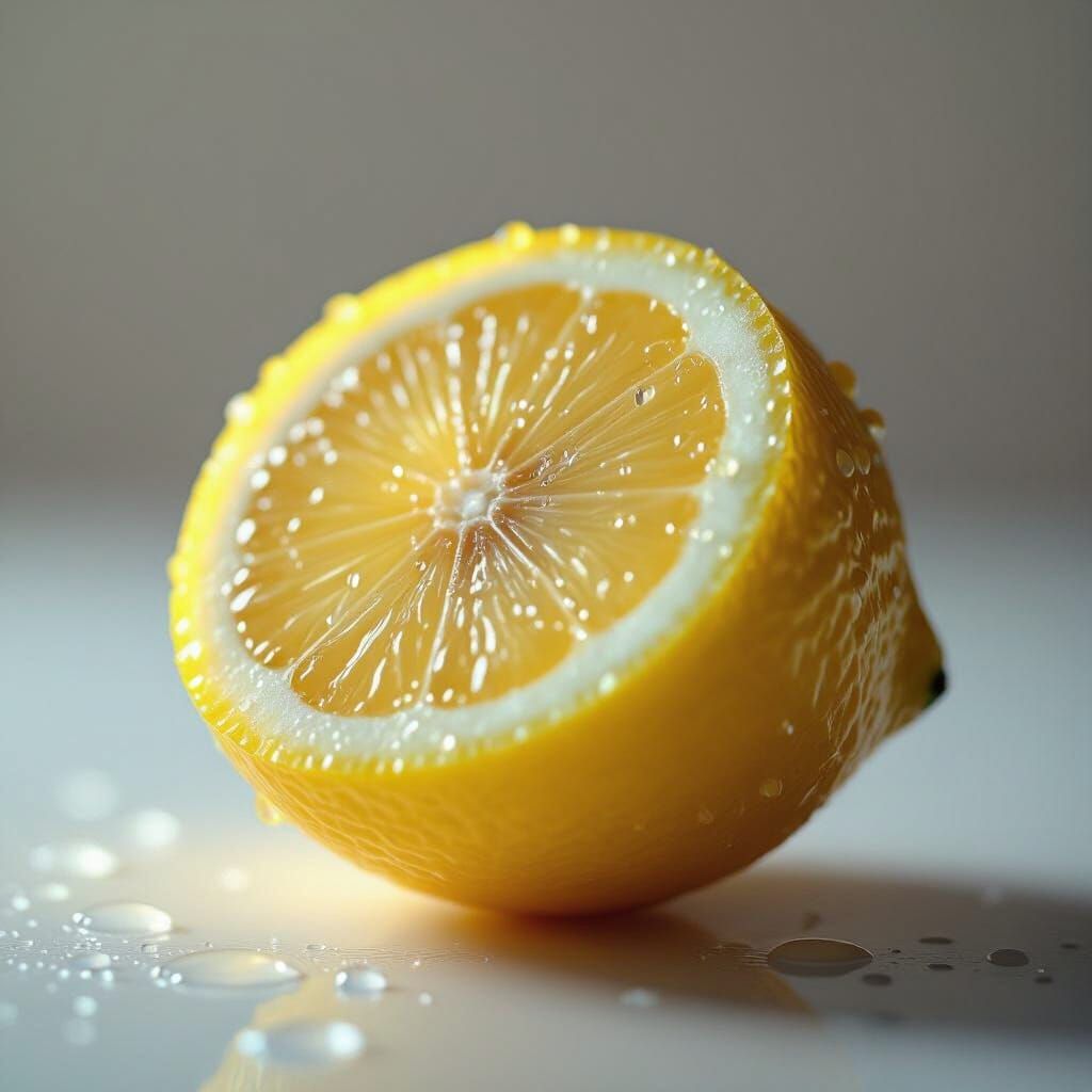 Fuzzy Lemon with Water Droplets: Surreal Macro Photography
