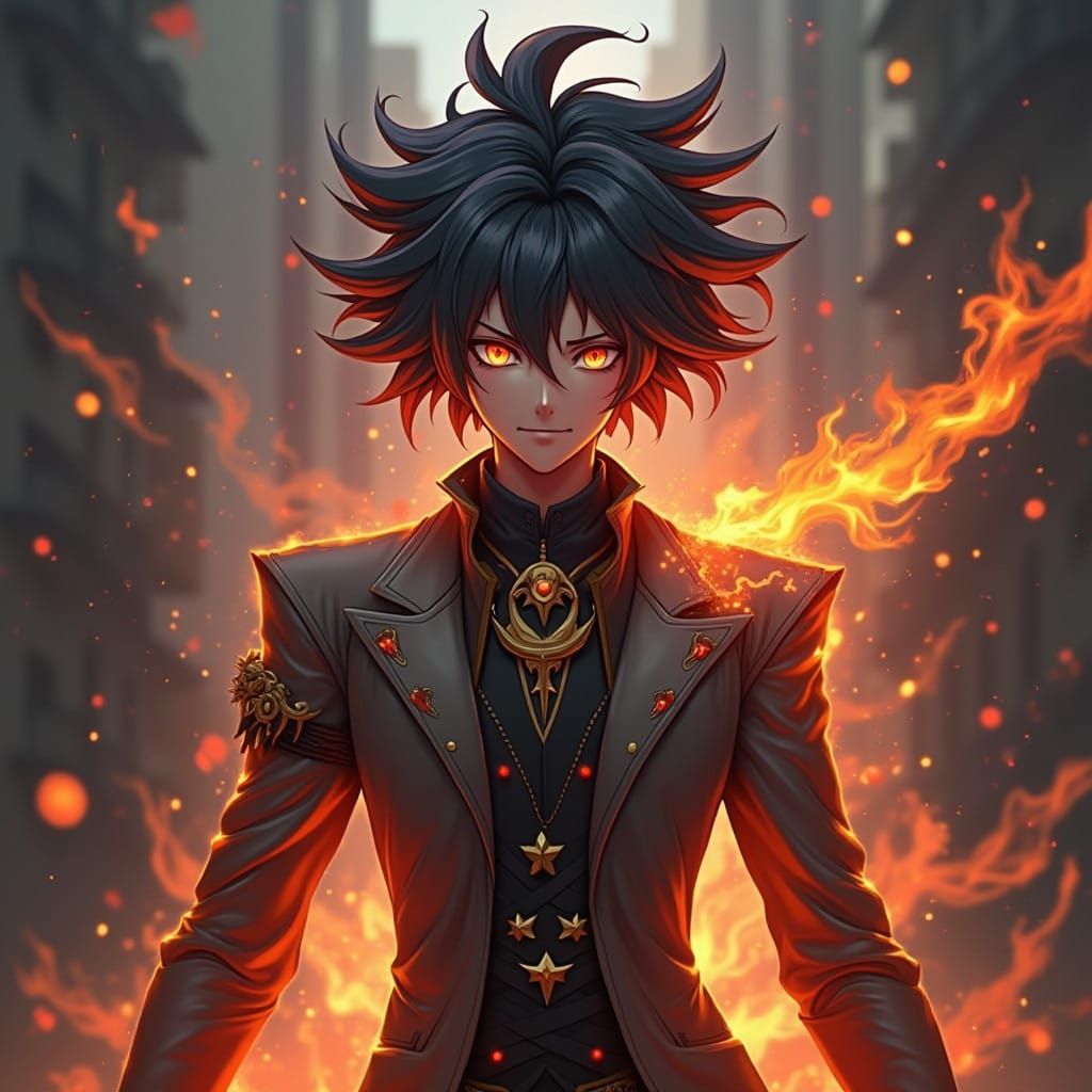 Fiery Anime Portrait with Benimaru Shinmon's Passionate Gaze