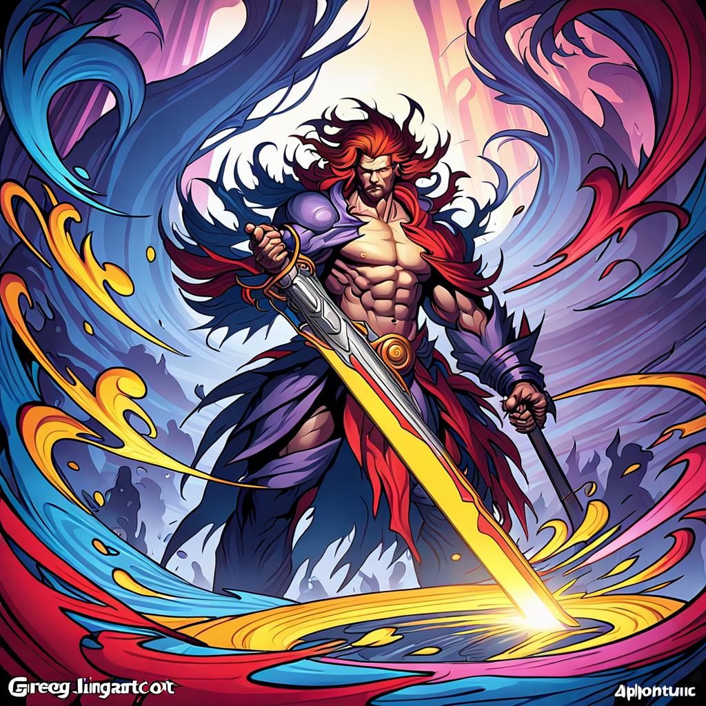 Hyperdetailed Warrior with Magic Sword in Dark Fantasy Style