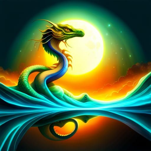 Golden Japanese Water Dragon Fantasy Art