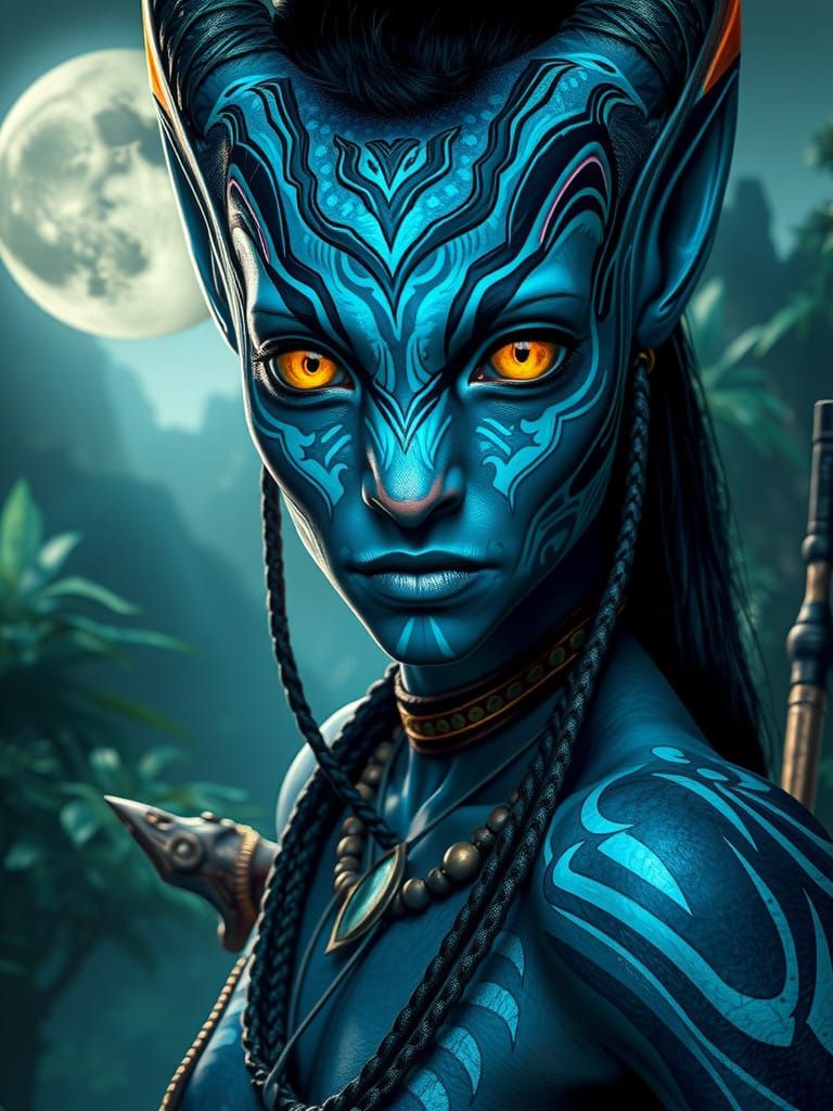 Na'vi Huntress in Moonlit Pandora Forest