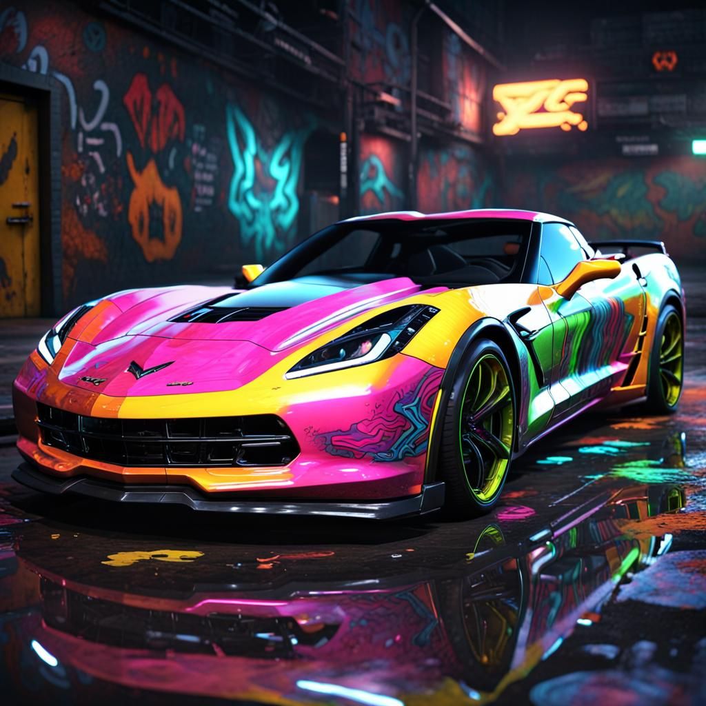 Psychedelic Street Art: Corvette in Toxic Environment