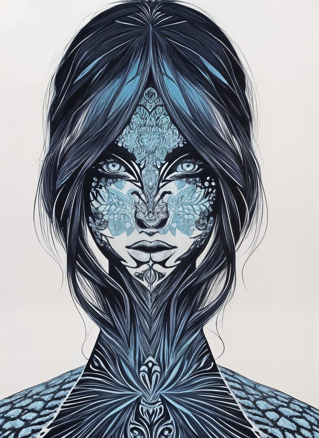 Inverted Color Portrait with Fine Ink Details
