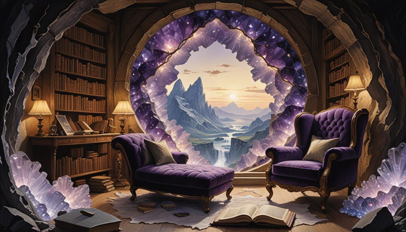 Crystal Geode Reading Nook in Fantasy Art Style