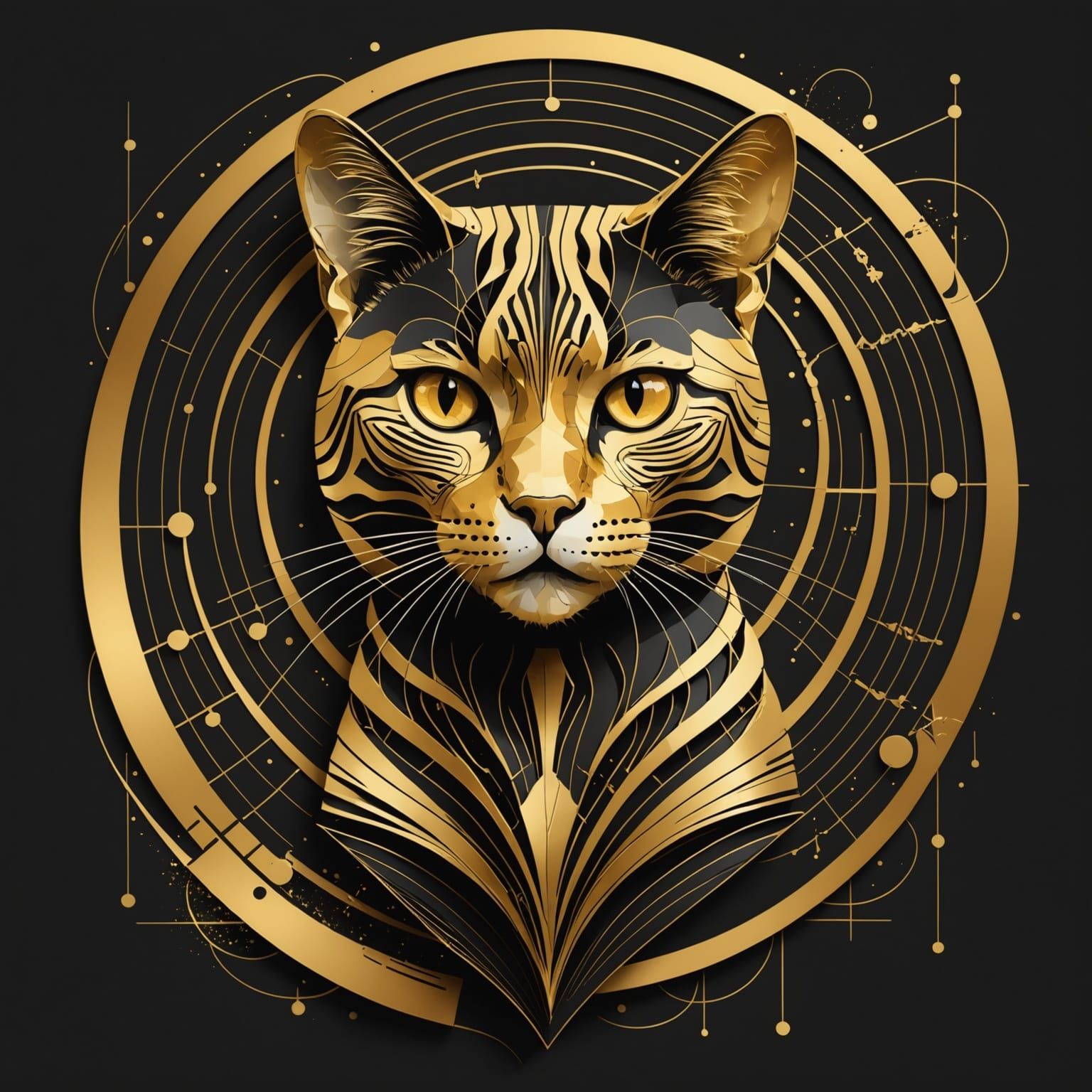 Geometric Bauhaus Cat in Triadic Colors