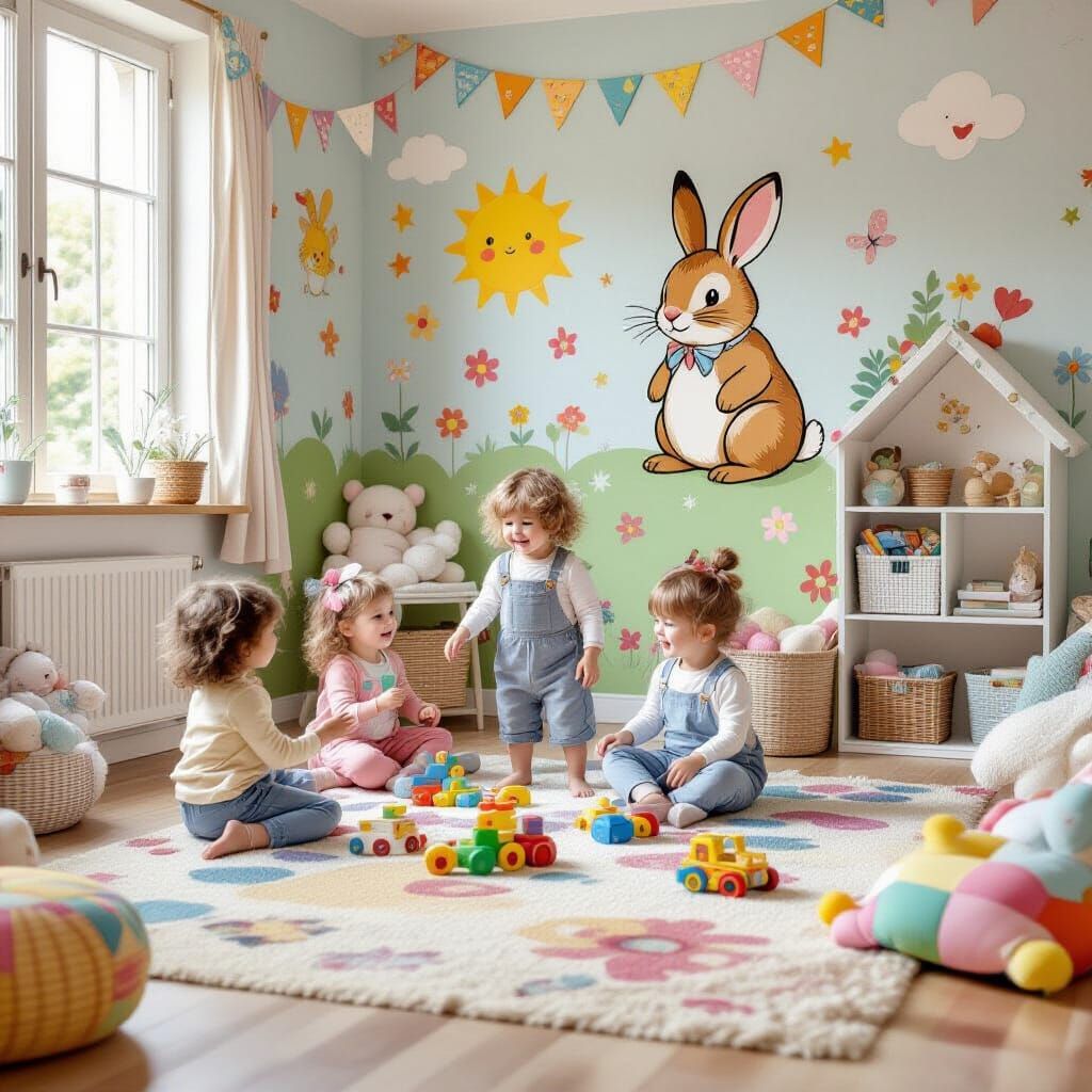 Playful Children's Room with Whimsical Pastel Art