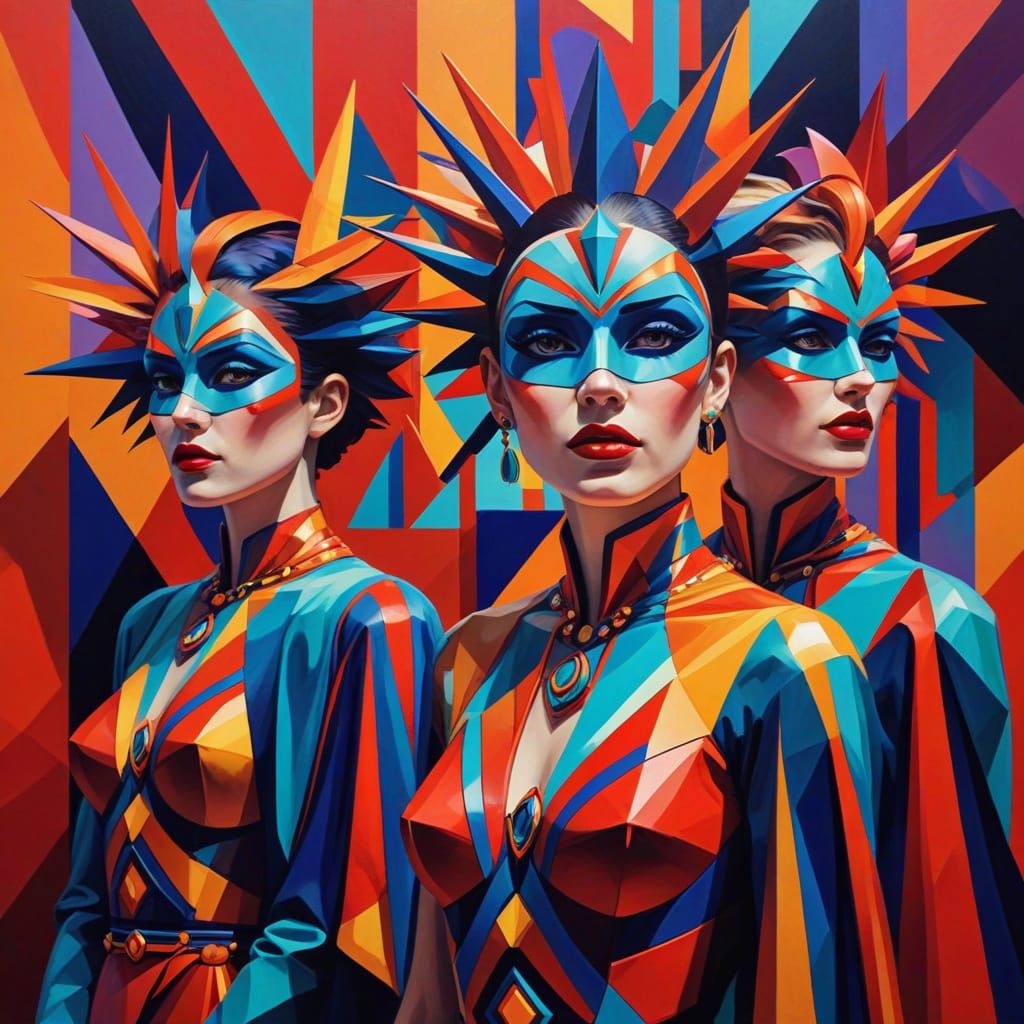 Cubist Festival of Masks on Red Carpet