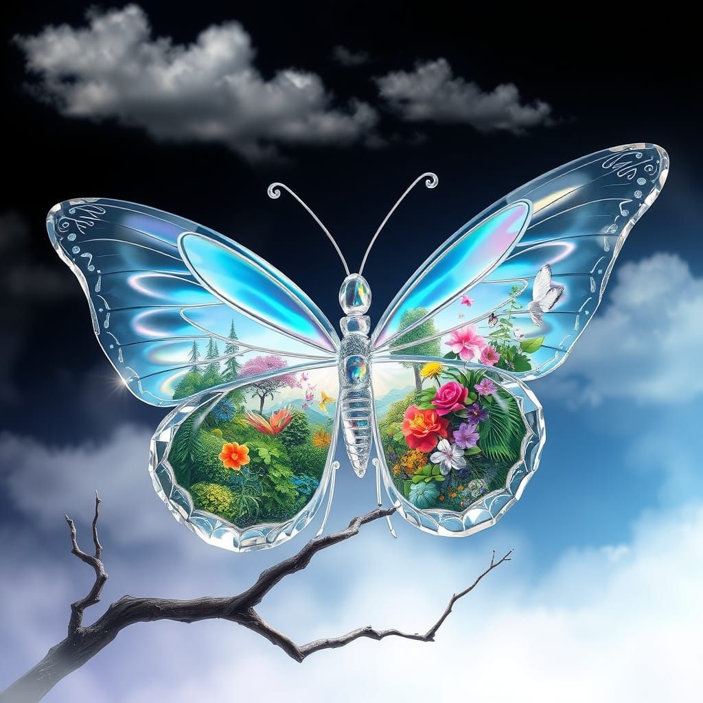 Crystal Glass Butterfly in Vibrant Ecosystem