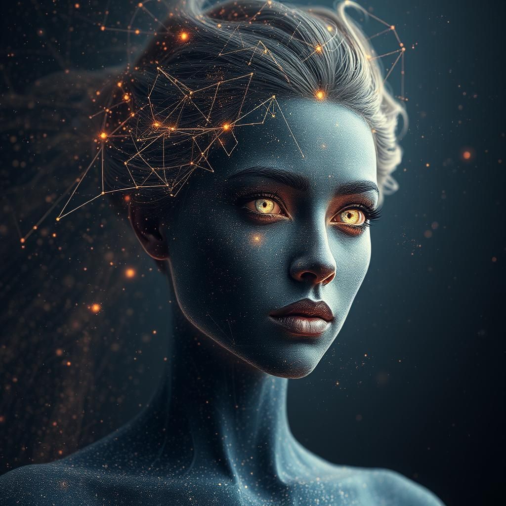 Celestial Woman Formed from Constellations and Galaxies