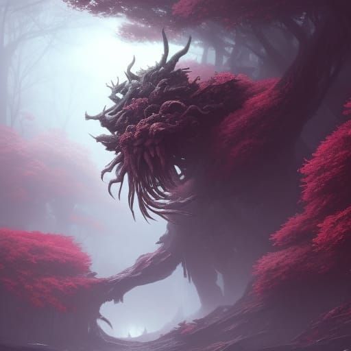 Peony Forest Monster in Dark Fantasy Style