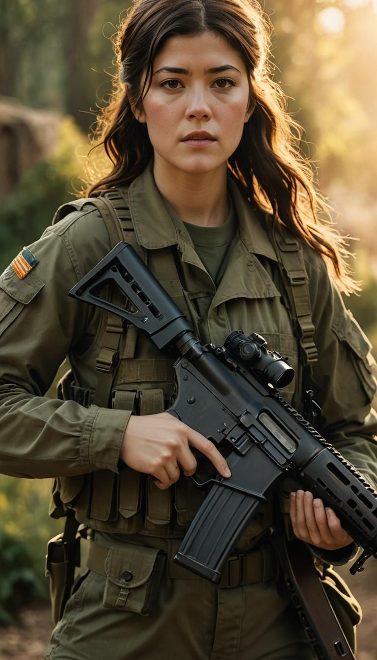 Woman in Military Fatigues, Photorealistic Portrait