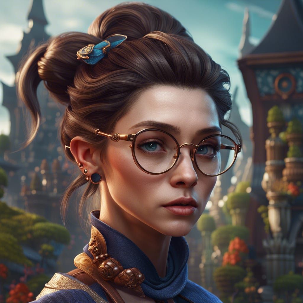 Beautiful Girl with Glasses: Detailed Matte Painting