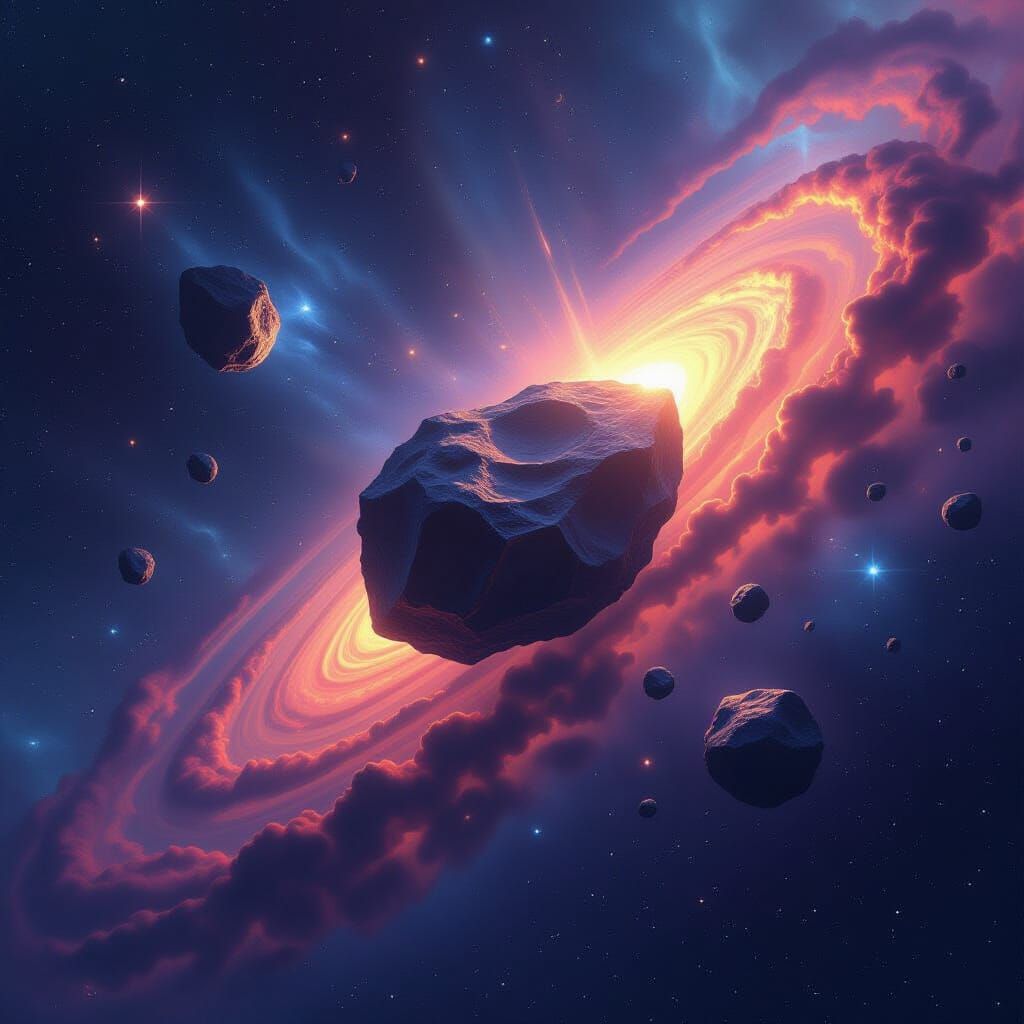 Asteroid Soaring Through Space in Comic Book Style