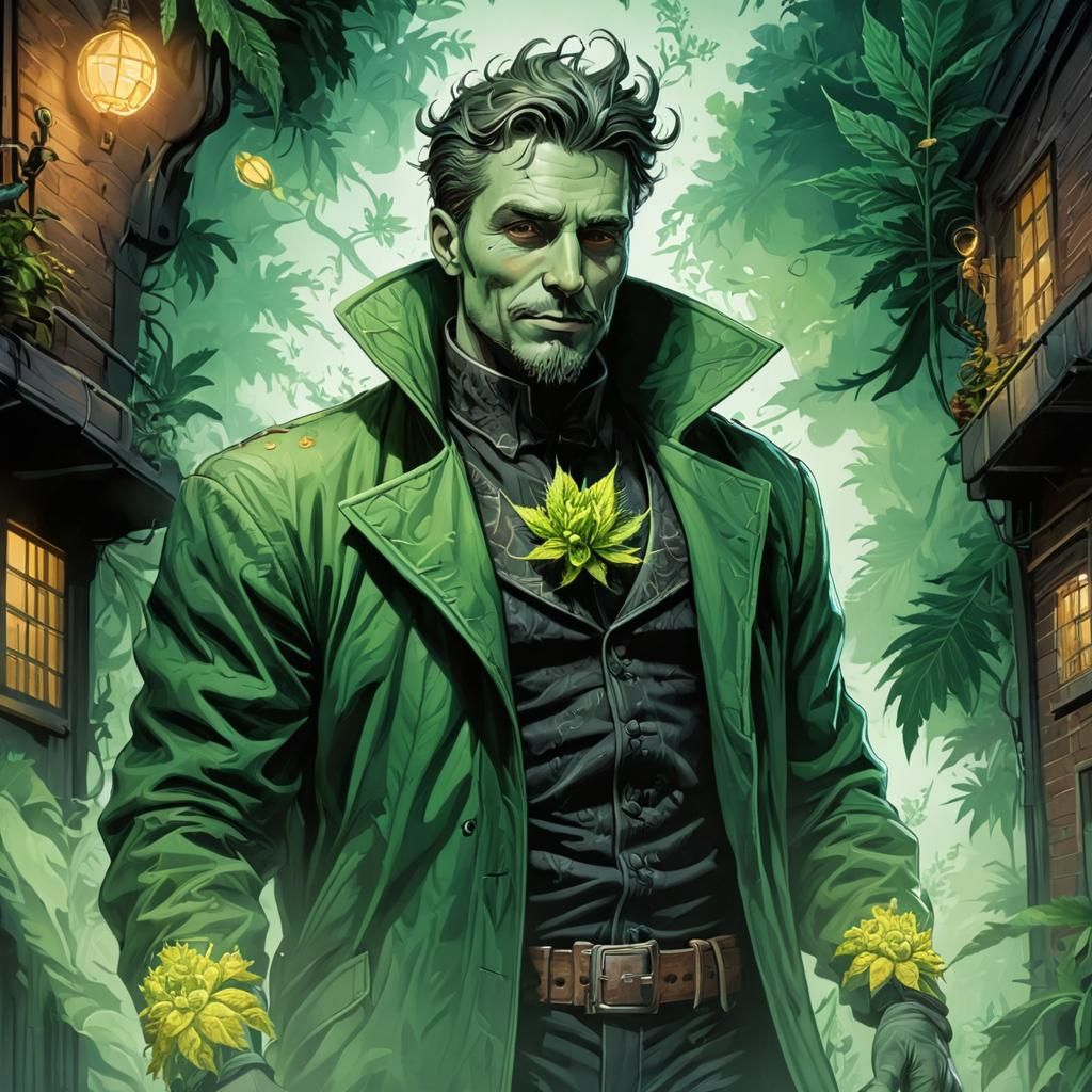 Detailed Botanical Illustration of a Blooming Marijuana Plan...