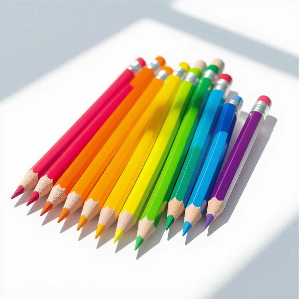 Vibrant Rainbow Pencils and Pens on White Background