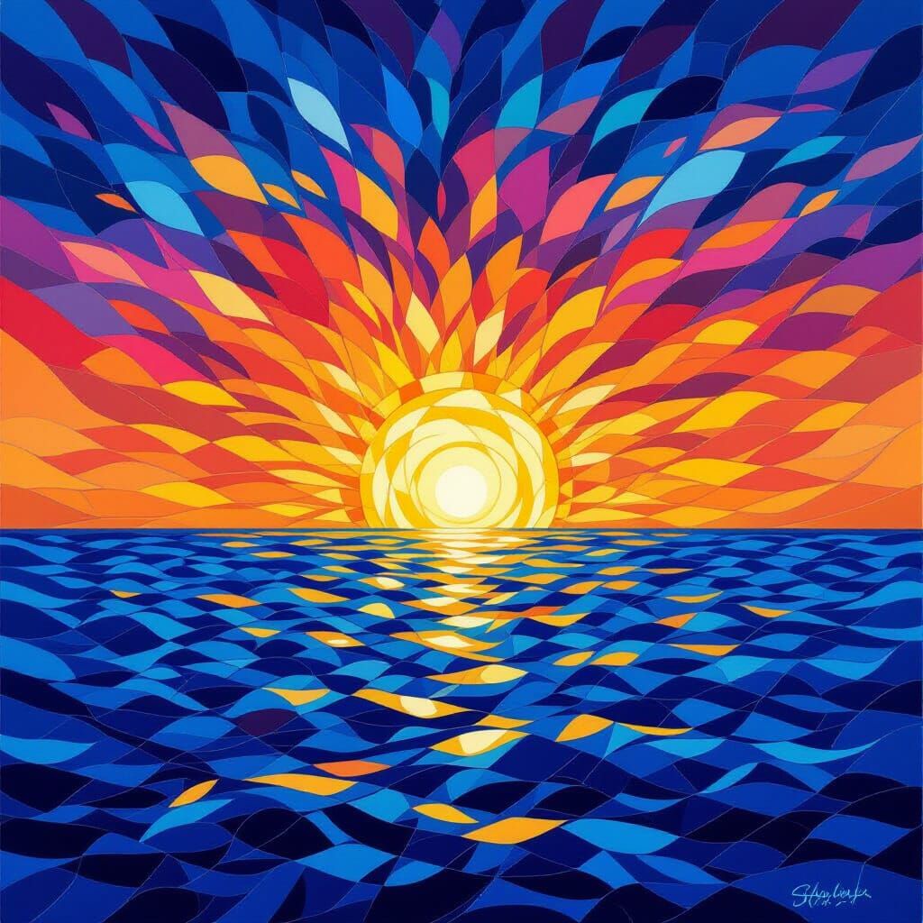 Hopeful Sunrise in Pointillist Style