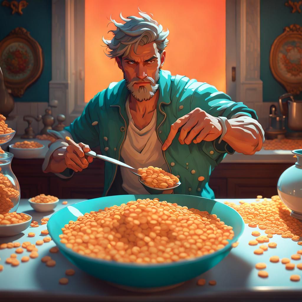 Man Versus Cereal Bowl: Hyperdetailed Concept Art