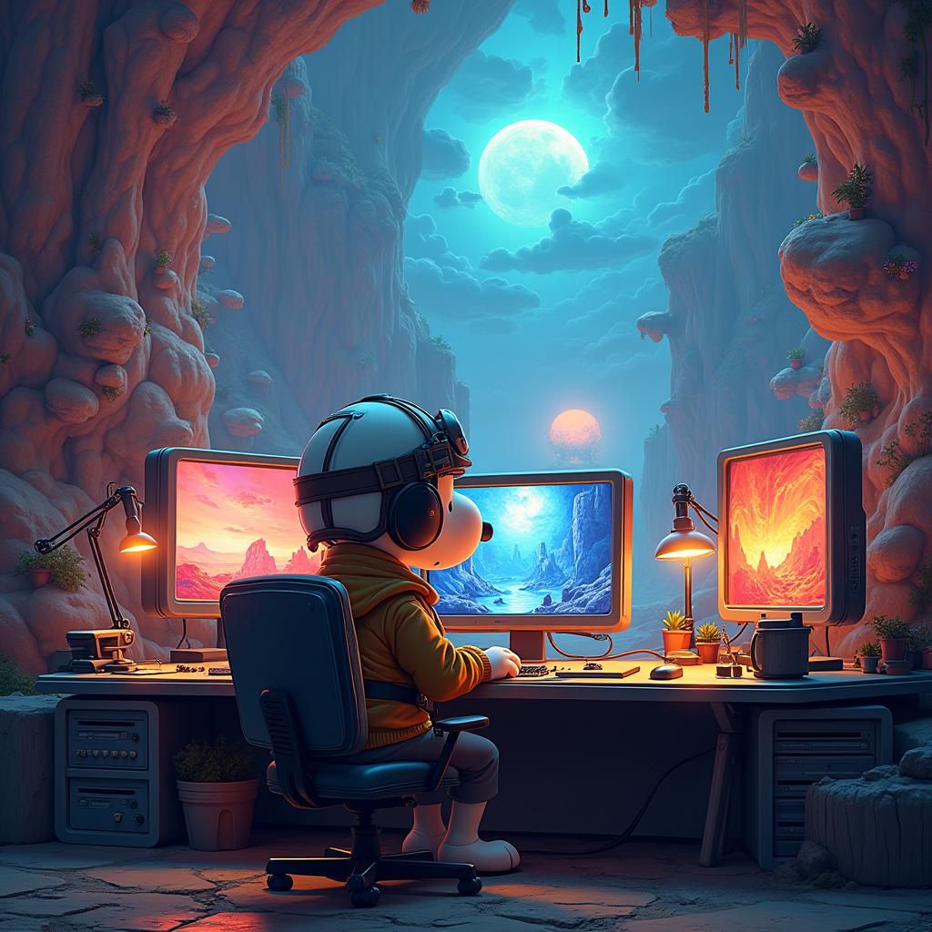 Snoopy Edits Photo in Cyberpunk, Dreamlike Photoshop