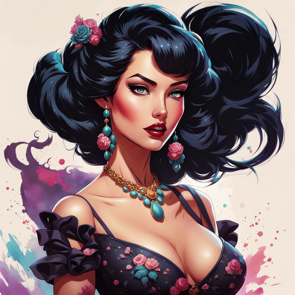 Dreamlike Pin-Up Girl Illustration in Disney Style