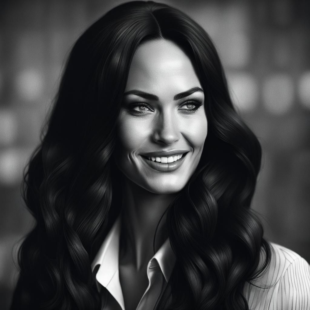 Stunning Megan Fox detective whit adorable smile and long black hair.